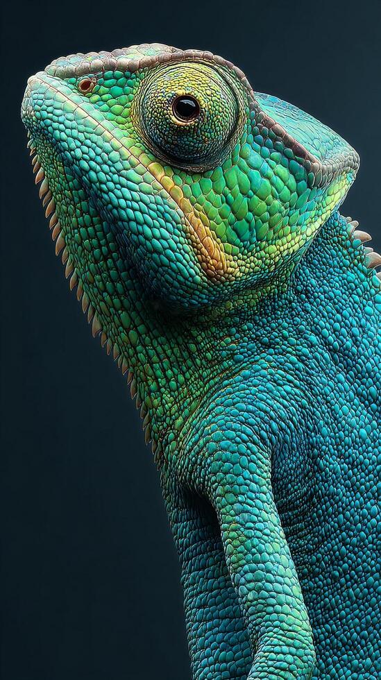 Colorful Chameleon With Intricate Textures Displayed Against a Dark Background photo
