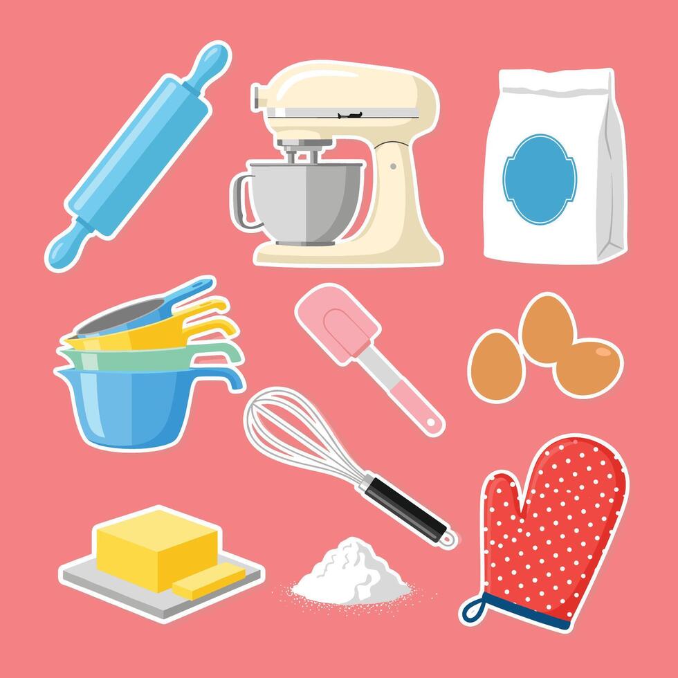 Baking Tools and Ingredients Collection Set Illustration vector