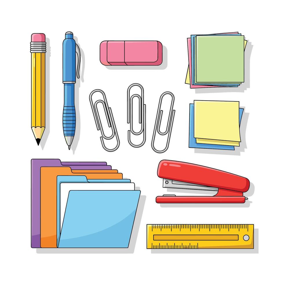 Cute Office Supplies Flat Icons Illustration vector