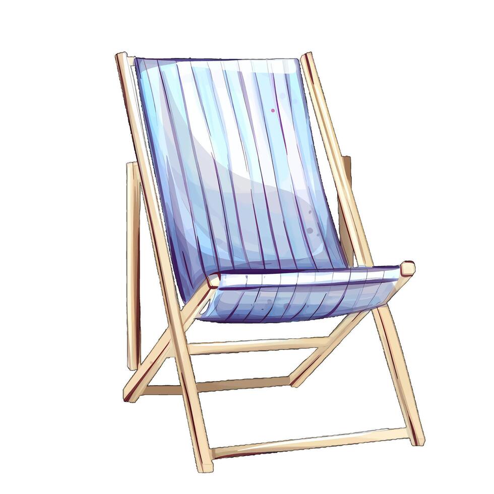 A stylish beach chair invites guests to unwind by the ocean, basking in the sun. Ideal for summer vacations and festive beach parties, creating warm memories and tranquility on sunny days. vector