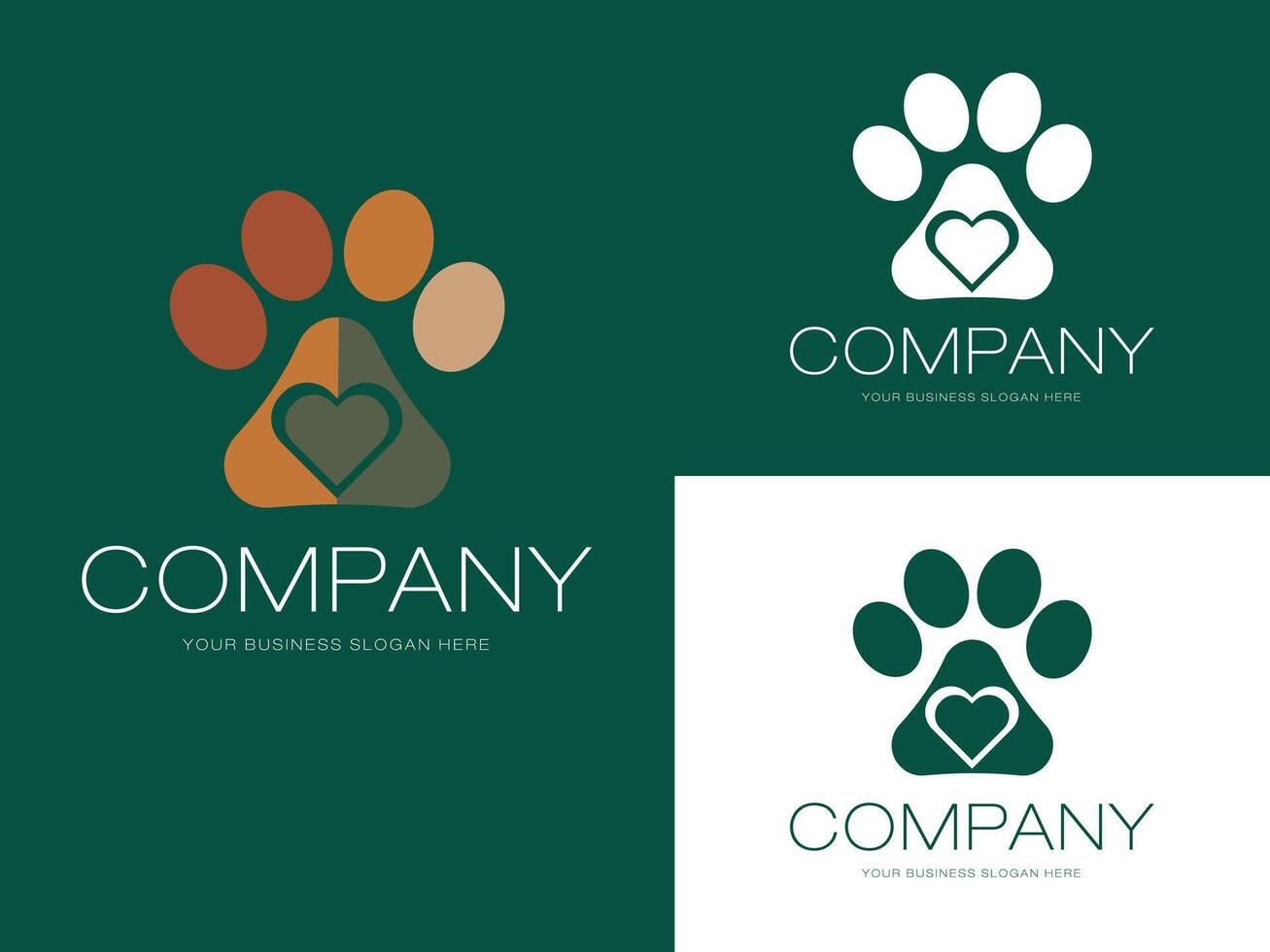 Colorful Pet Paw Logo with Heart Symbol Ideal for Pet Stores, Grooming Services, or Animal Foundations vector