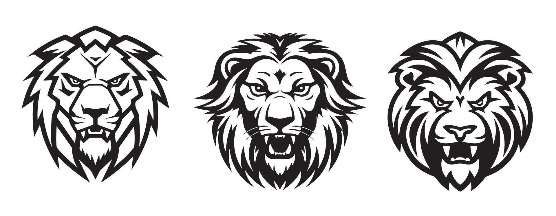 Lion head label set hand drawn sketch illustration vector