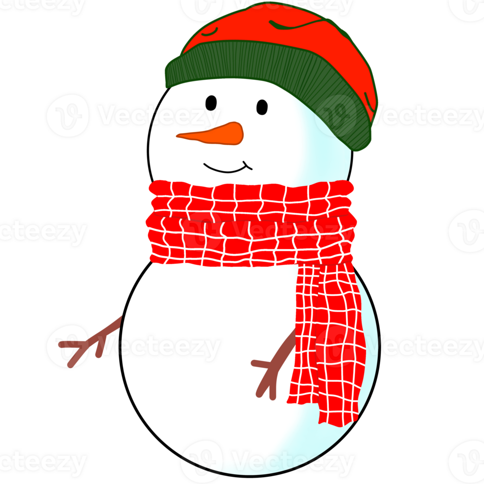Snowman is wearing red beanie and red and green scarf for Christmas, Christmas Day's snowman png