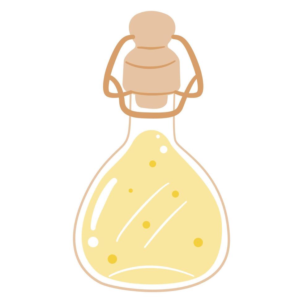 Simple illustration of a bottle of cooking oil or dressing with a cork stopper. Ideal for kitchen and food themes. vector