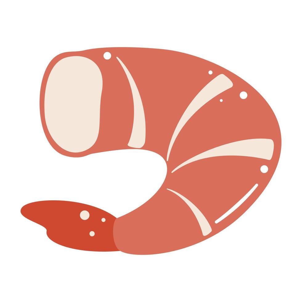Simple illustration of a cooked pink shrimp tail, perfect for seafood, food, and cooking themes. vector