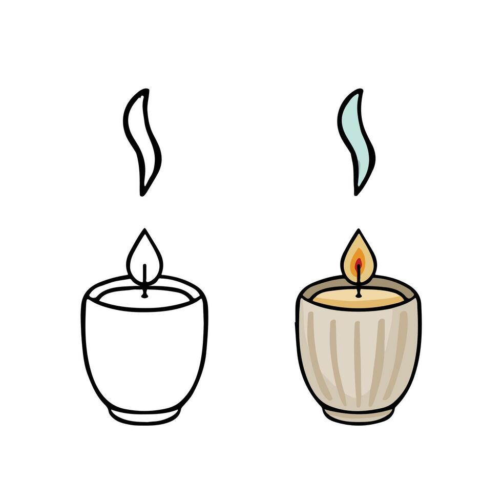 set line and color candle in glass simple vector