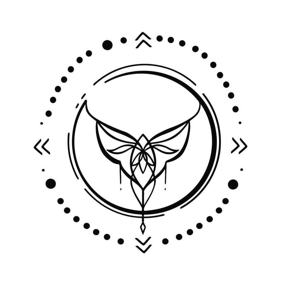 round ethnic minimalistic tattoo wing flap vector