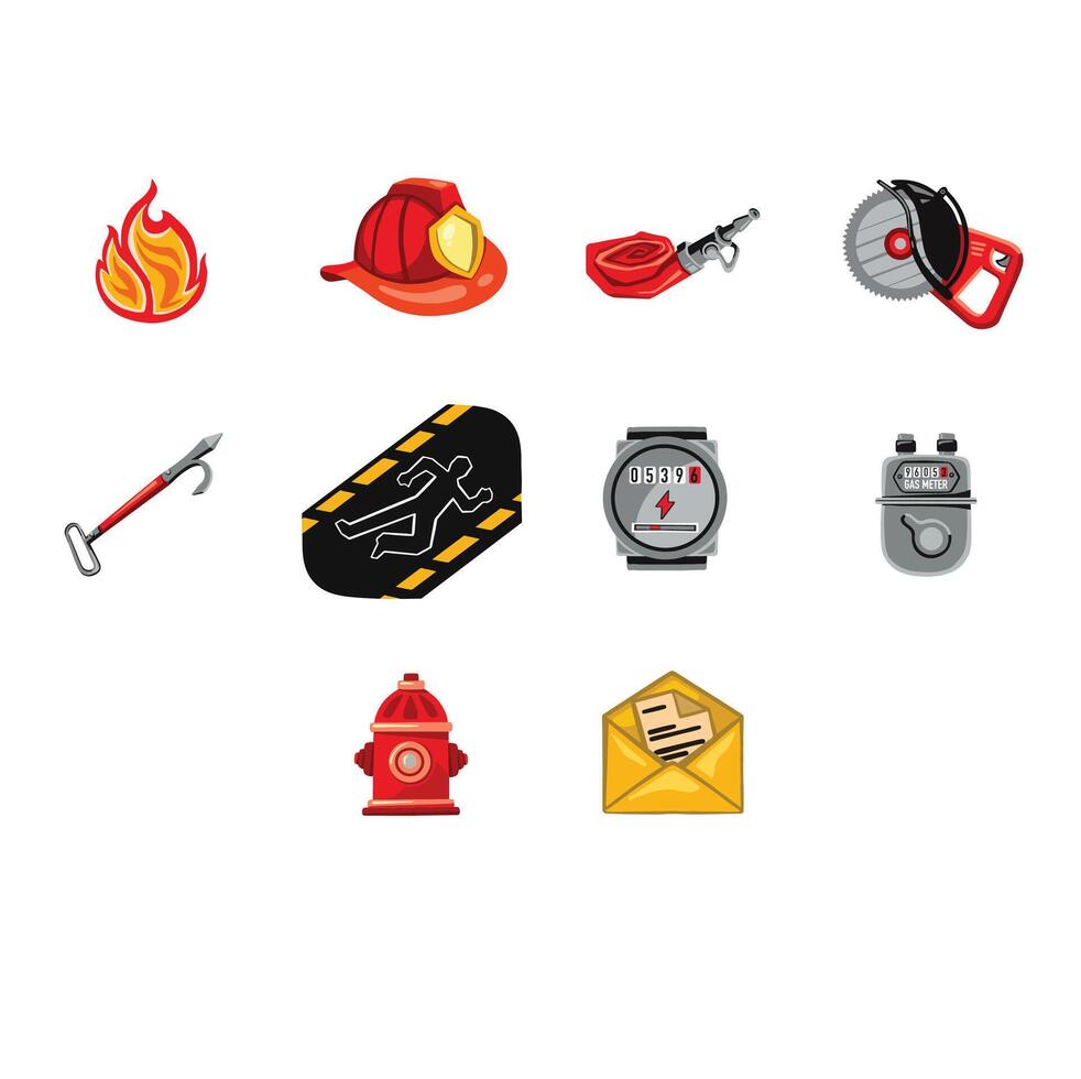 Firefighting tools and emergency icons vector