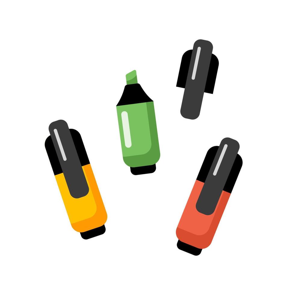 Multicolored highlighters collection illustration Isolated on white background. Back to school. Felt-tip pens set vector