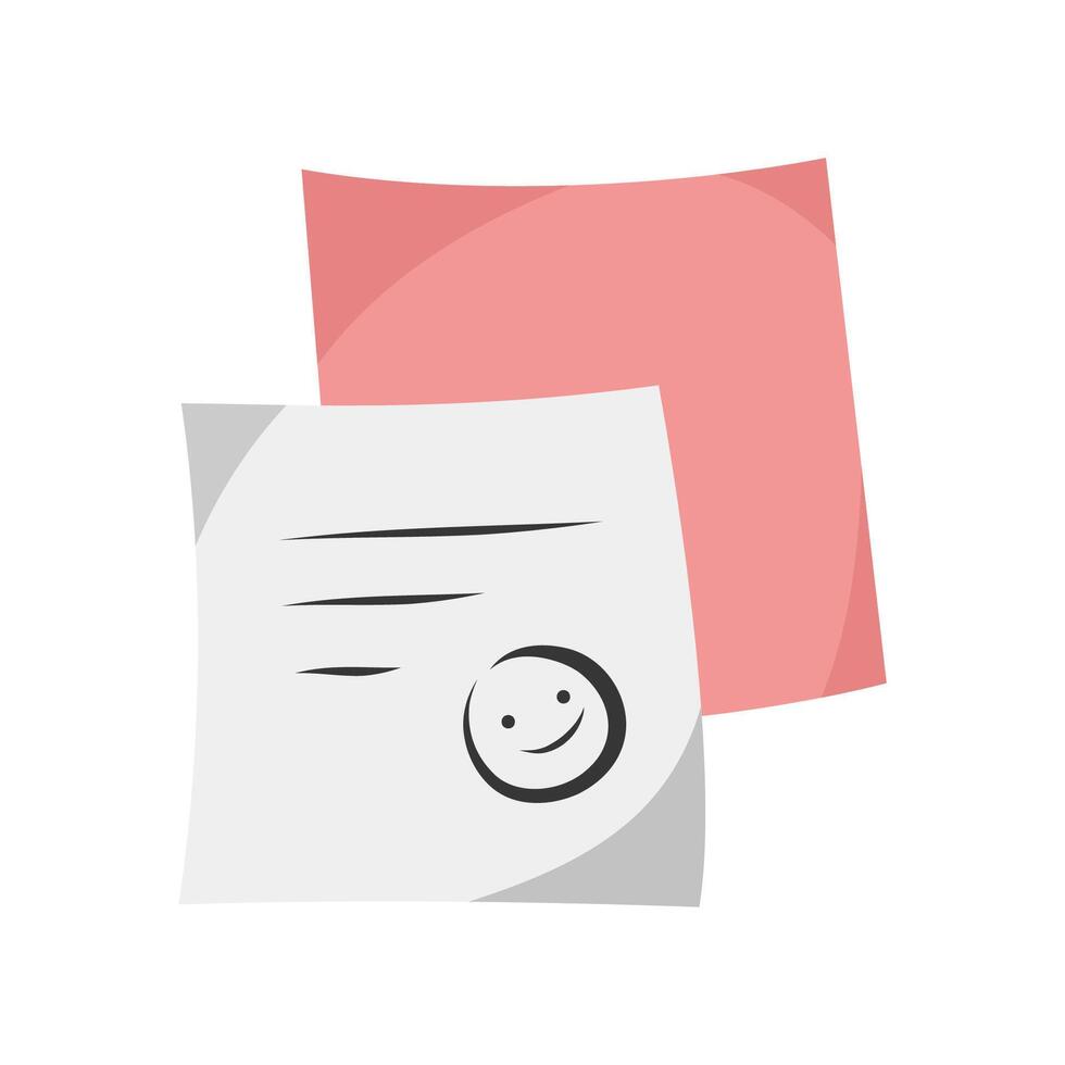 White and pink stick notes icon isolated on white background illustration. Office stickers, reminders. Doodle style, flat design vector