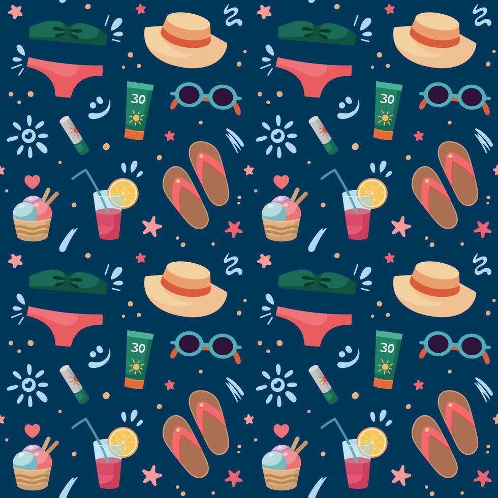 Colorful beach accessories pattern design vector