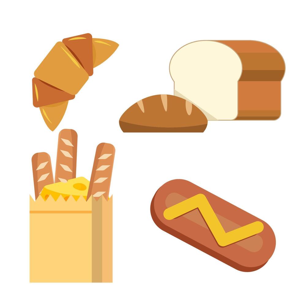 Flat design Bread bakery products set vector