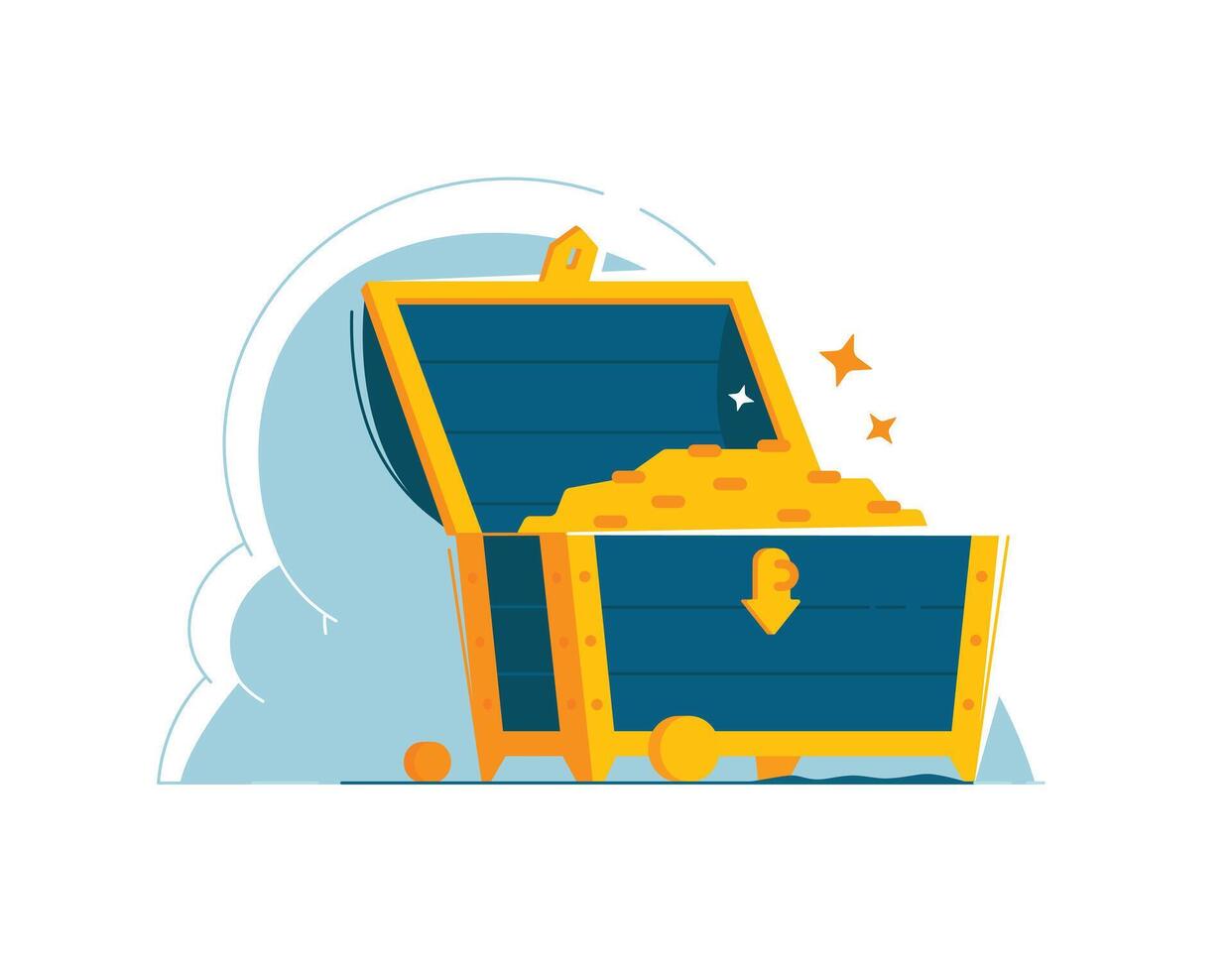 Illustration of a green chest with gold coins. . A symbol of wealth and abundance. vector