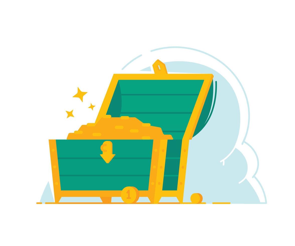 Illustration of a green chest with gold coins. . A symbol of wealth and abundance. Background for vector