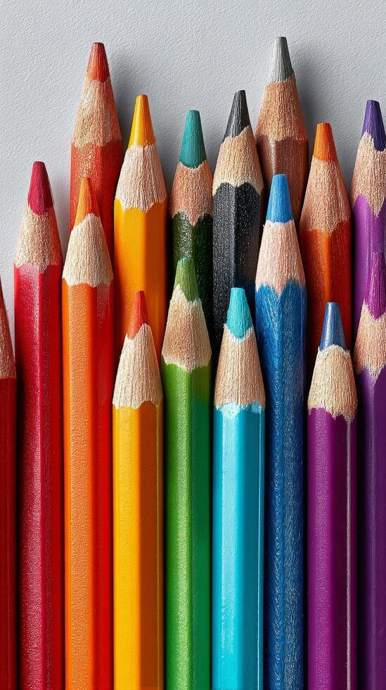 Colorful Arrangement of Sharpened Art Pencils on a Light Background photo