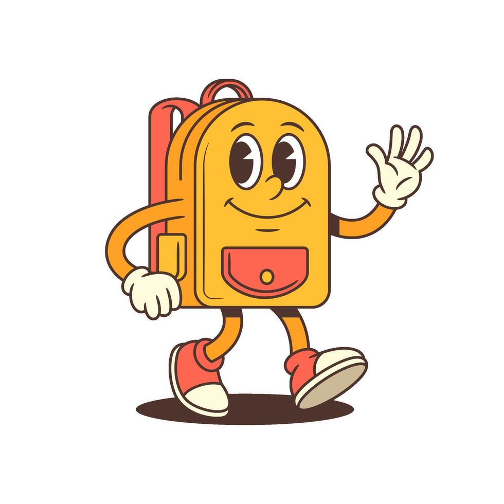 Backpack Character Waving Warmly Standing Friendly Approachable Smiling Positive Fun Energy Illustration vector
