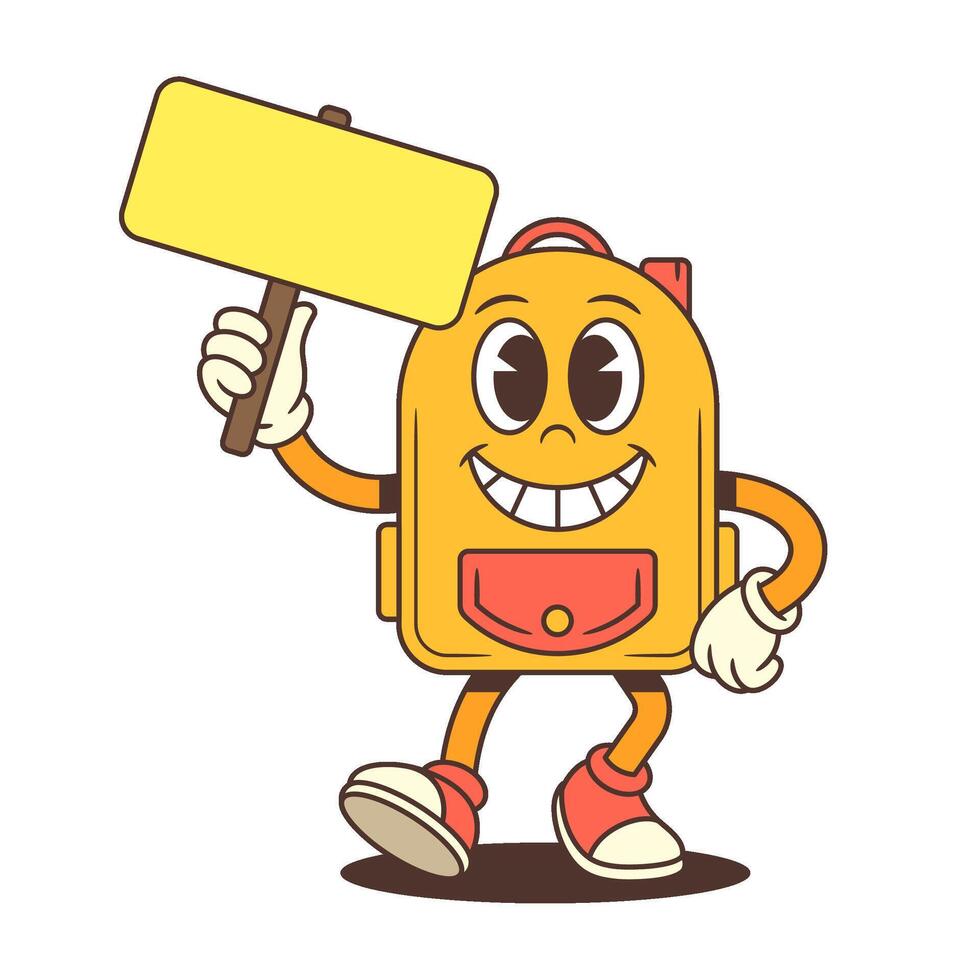 Cheerful Backpack Mascot Holding Sign and Smiling in Joyful School Theme Illustration vector