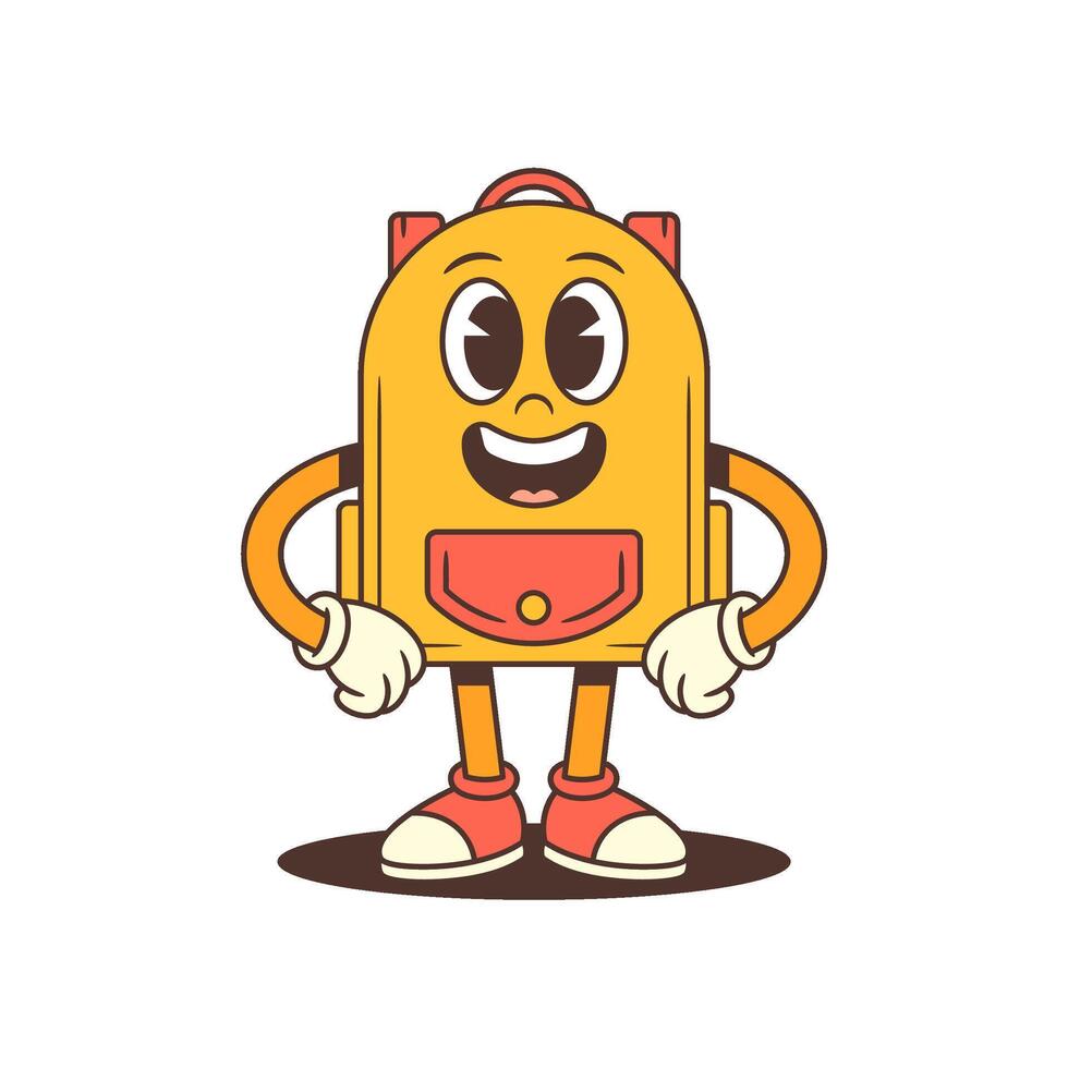 Confident Backpack Mascot Smiling with Hands on Hips in Bold Pose Illustration vector