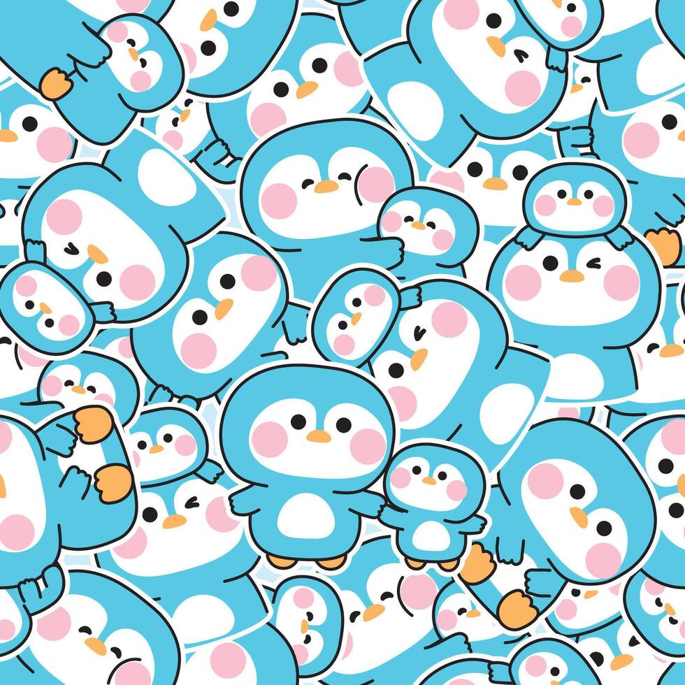 Colorful pattern of cute penguin characters vector