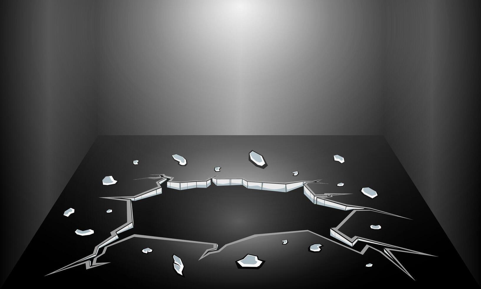 comic cartoon floor cracked hole on dark room with lightroom , broken floor background illustration. cracked and perforated floor vector