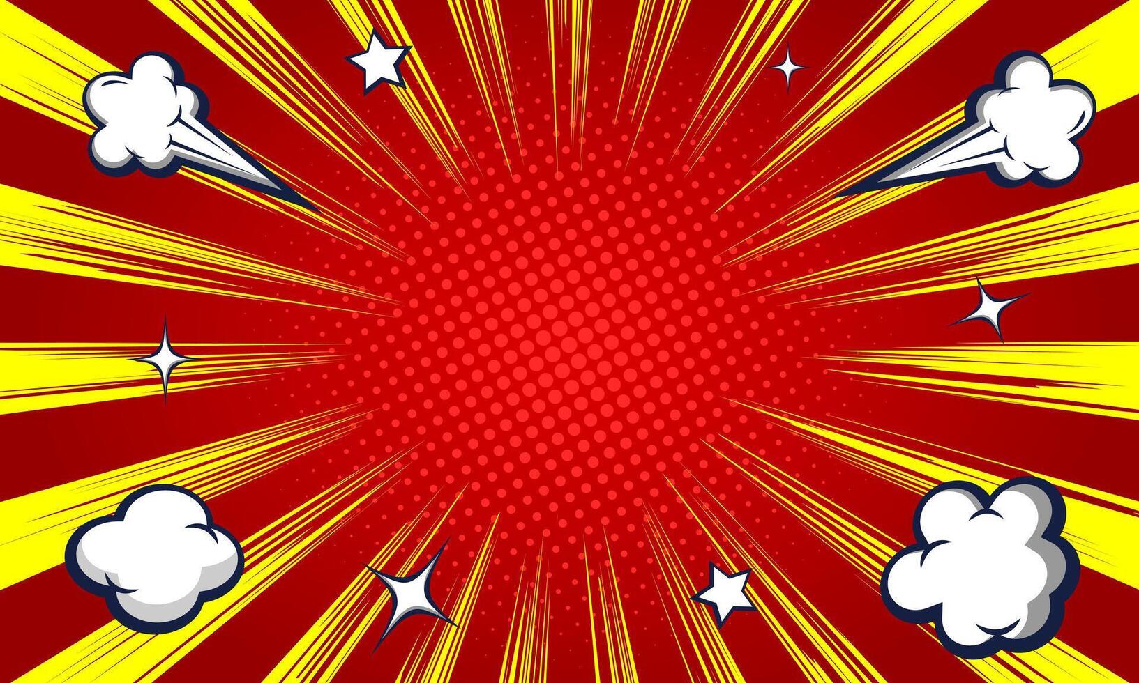 Pop art red yellow comics book cartoon magazine cover. Cartoon funny retro pattern strip mock up. halftone illustration. Vintage backdrop for comic superhero text, speech bubble, message. vector