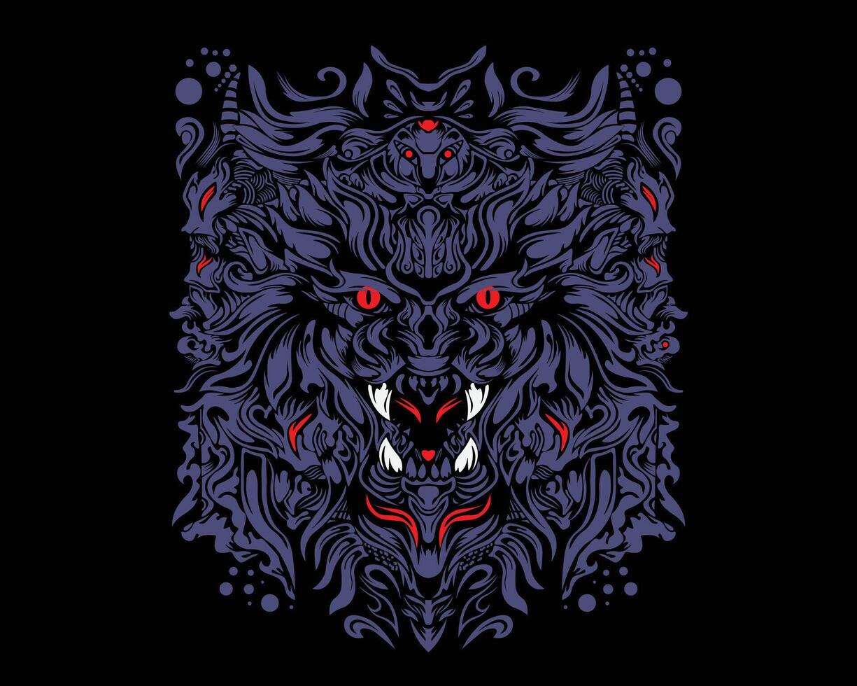 a wolf head with red eyes on a black background vector