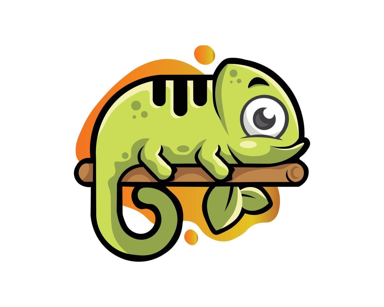 A cartoon chameleon sitting on a branch vector