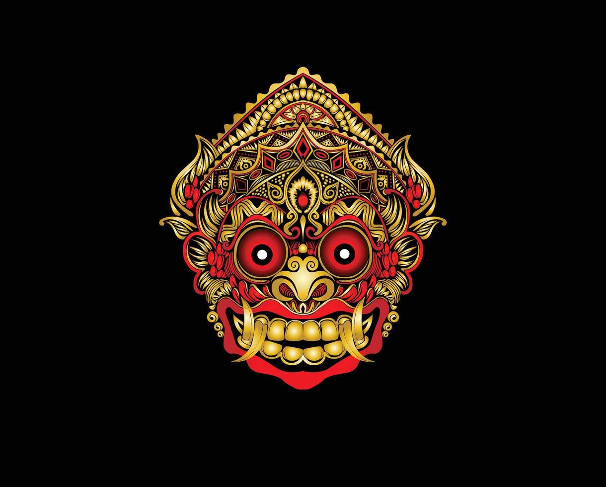 a highly intricate and stylized illustration of what appears to be a traditional Balinese mask or a representation of a mythical figure vector