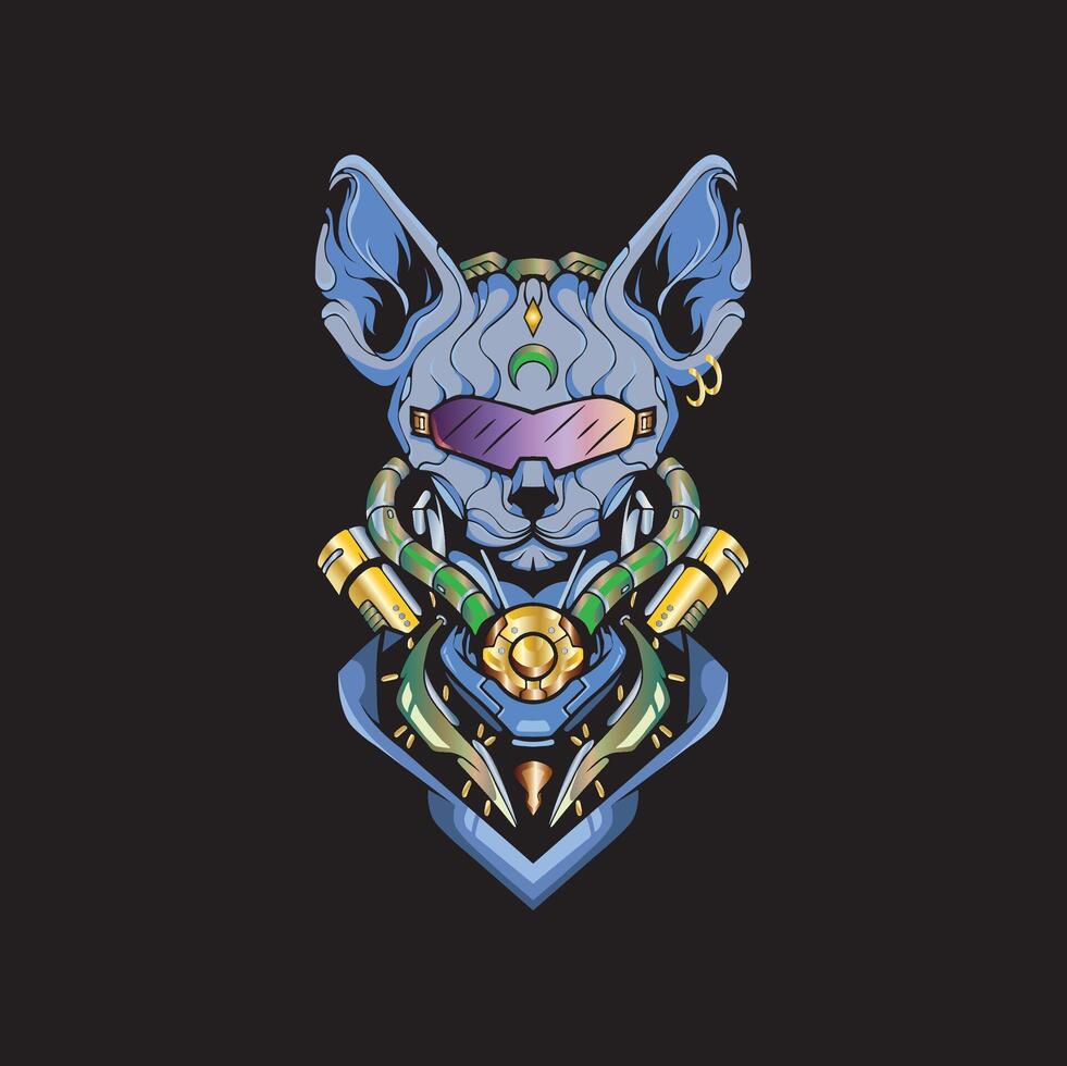 Cyberpunk cat with futuristic gear, glowing visor vector