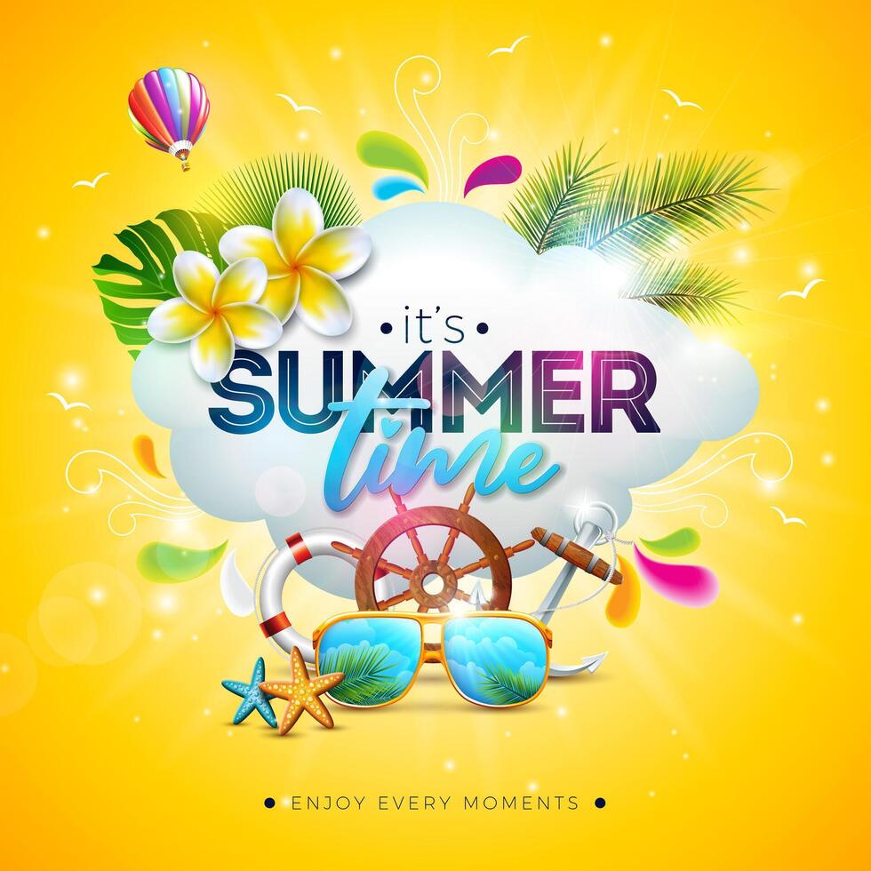 Colorful summer-themed illustration with sunglasses vector