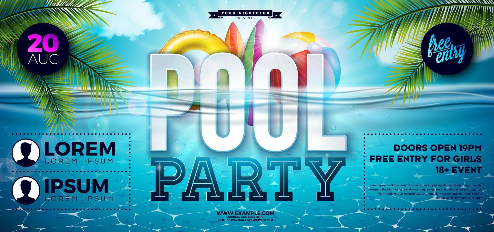 Colorful pool party invitation vector
