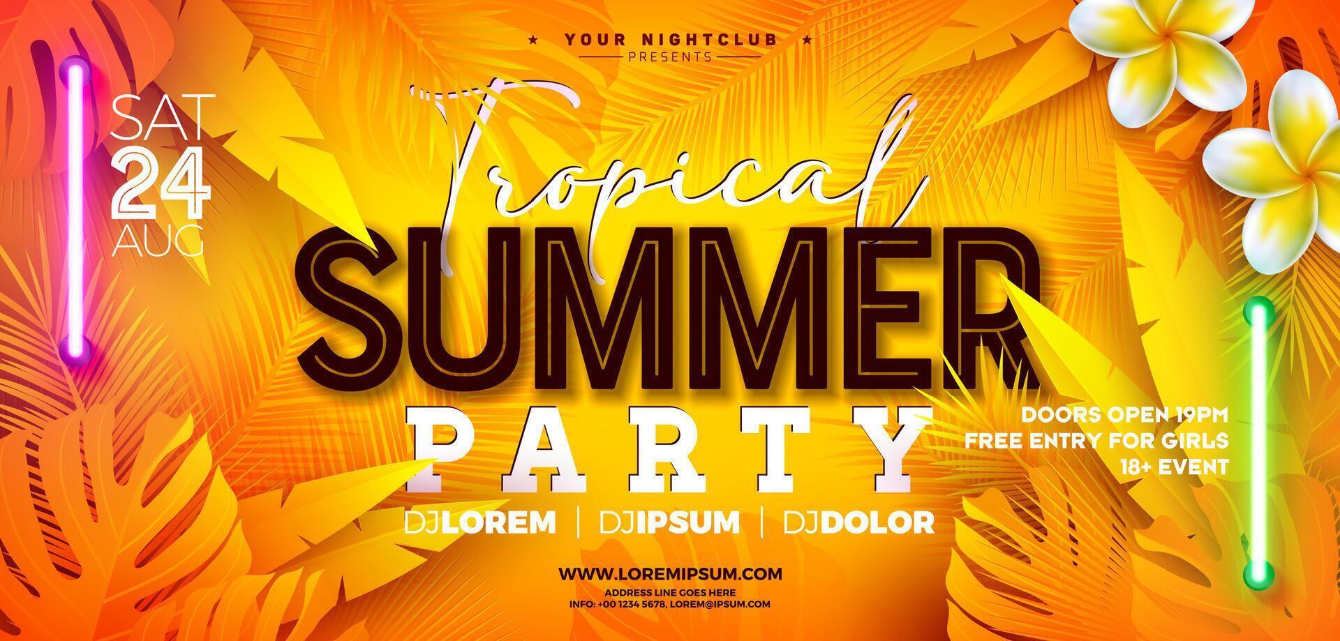 Tropical summer party flyer vector