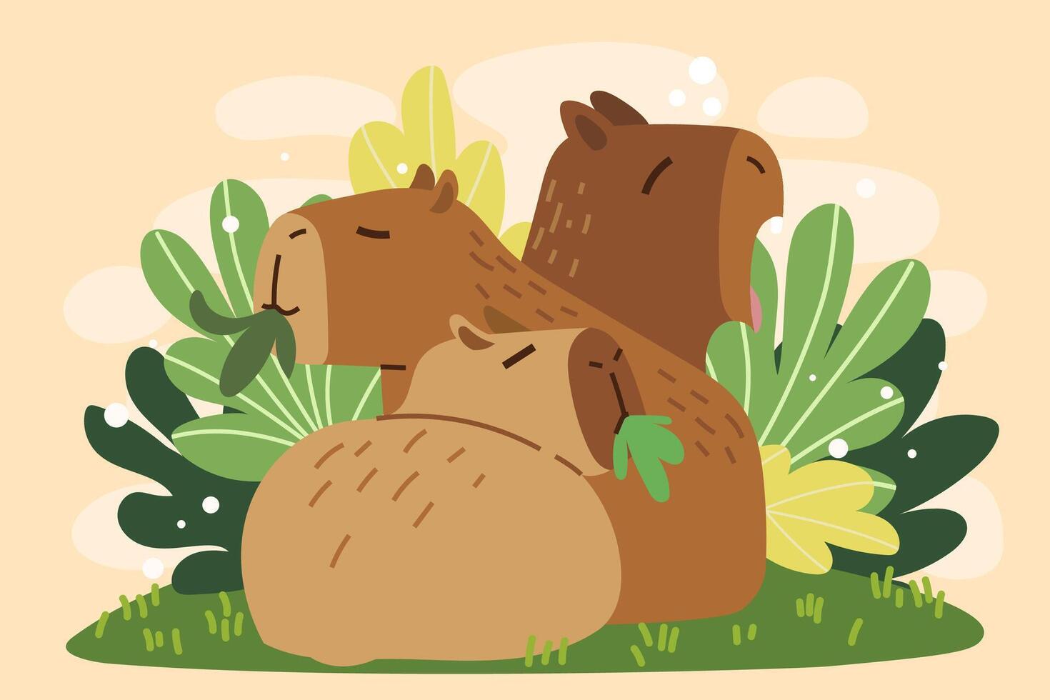 Sleeping Capybara Hand Drawn Flat Composition vector