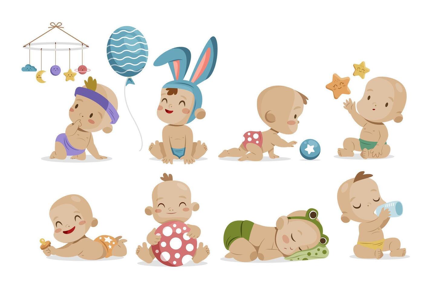 Flat Cute Little Babies Set vector