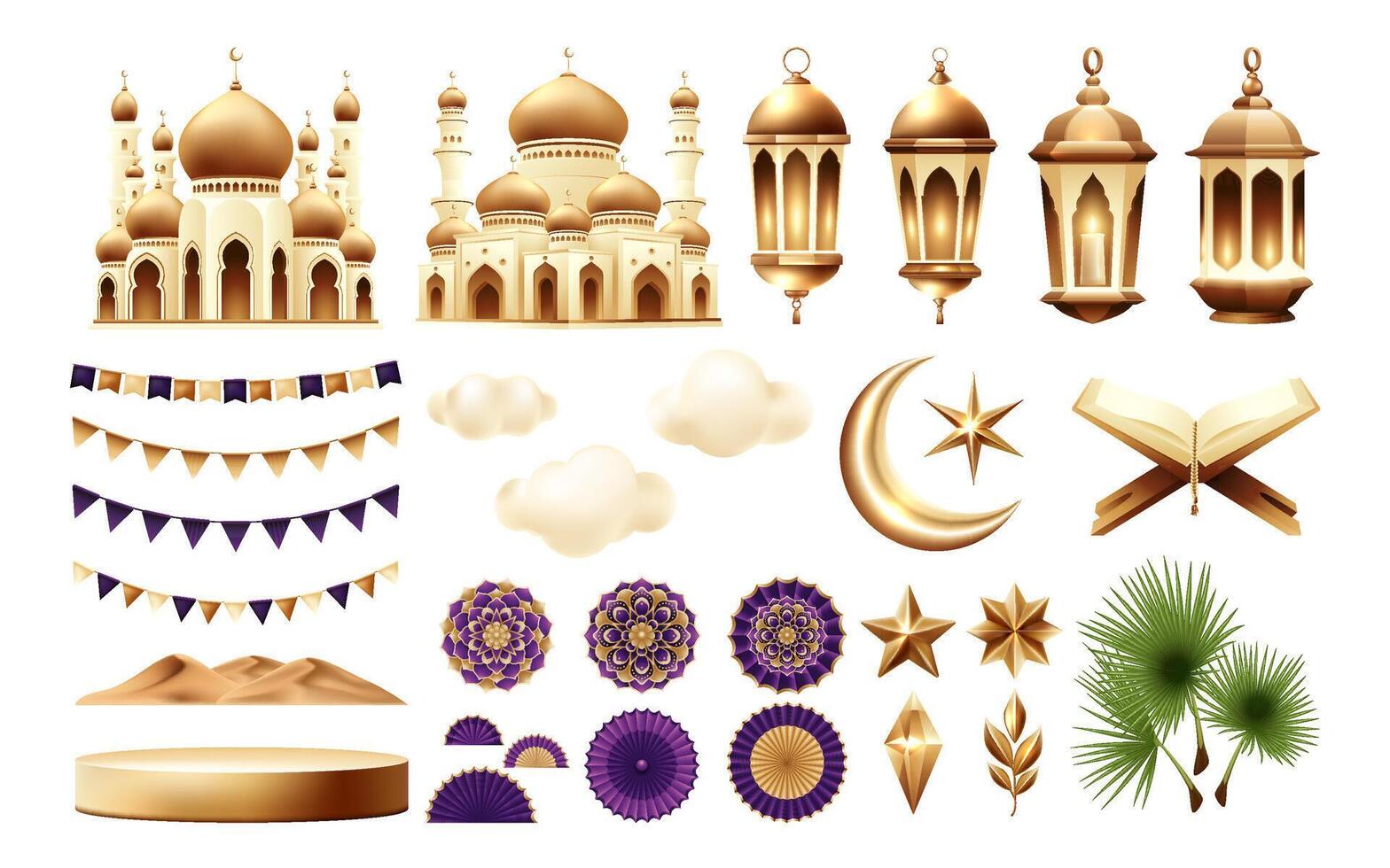 Islamic decorative elements for celebrations vector