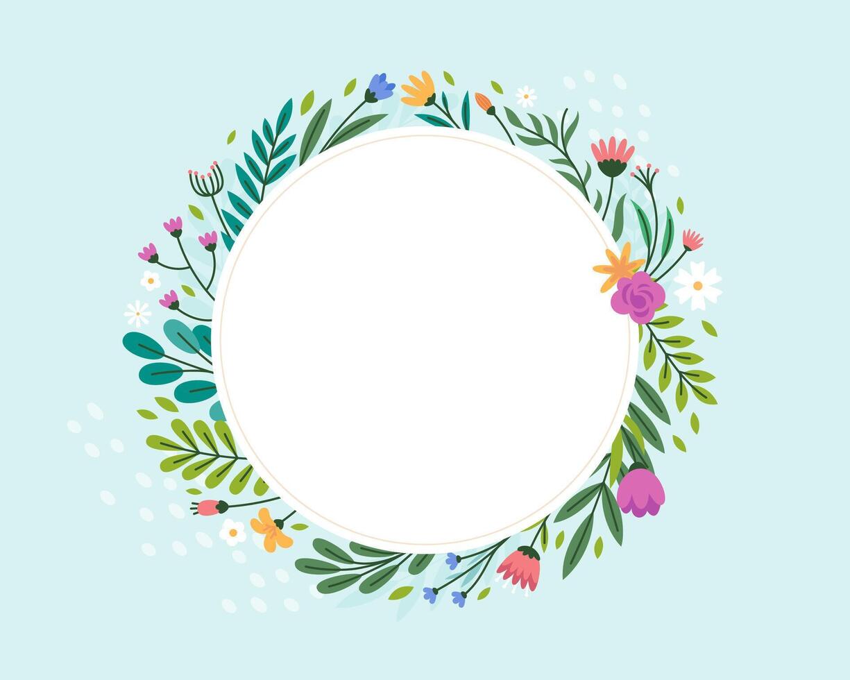 Flower leaves and berries Hand Drawn Flat Frame vector