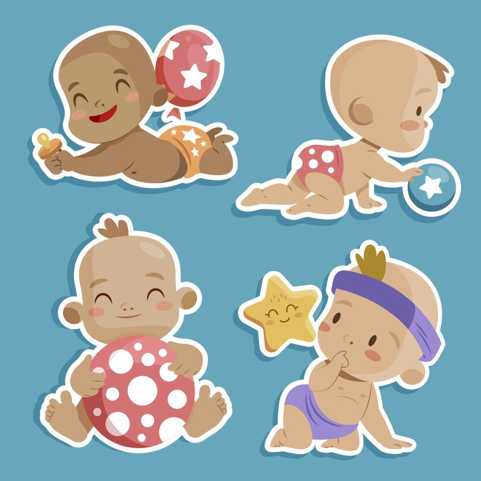 Flat Cute Little Babies Composition vector