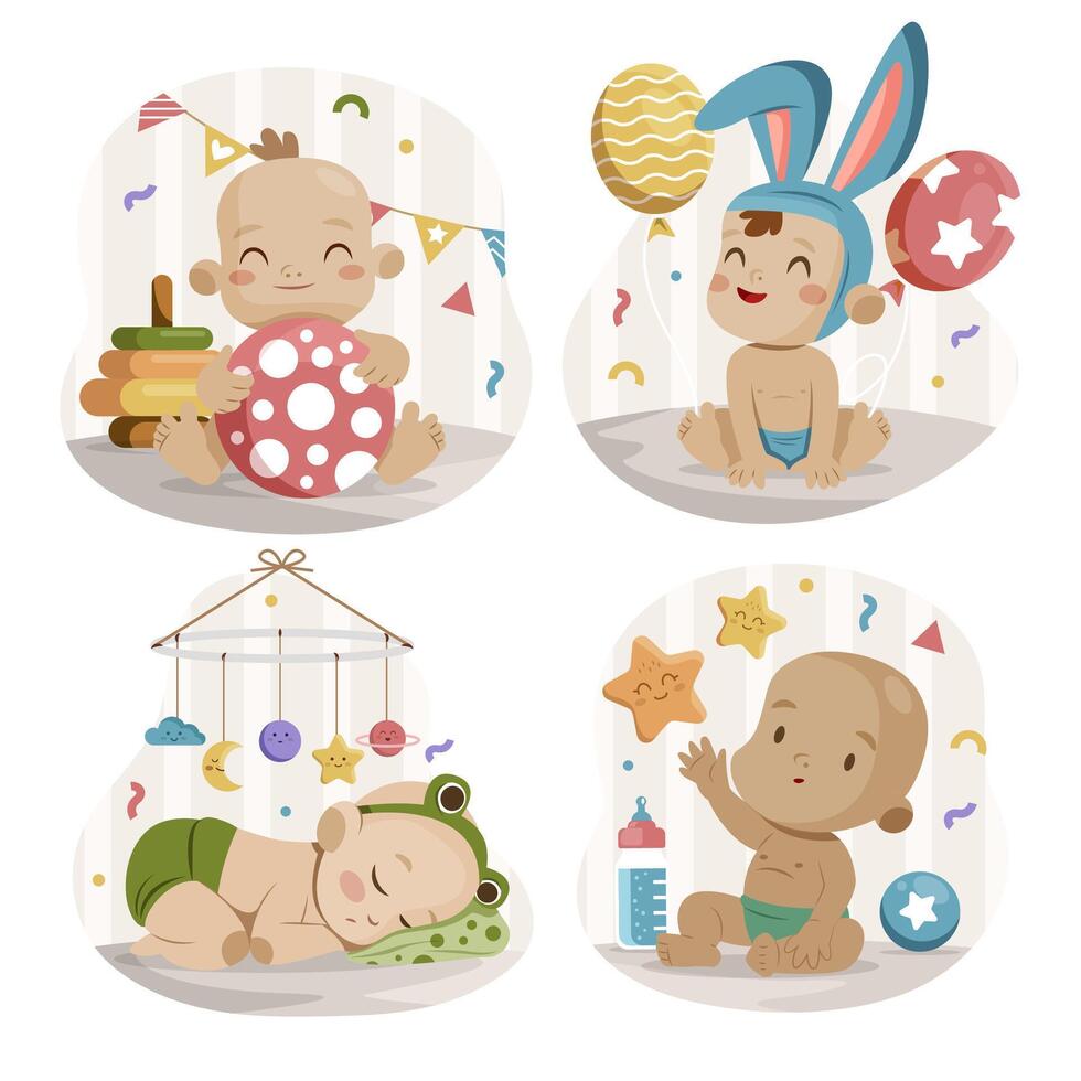 Flat Cute Little Babies Collection vector