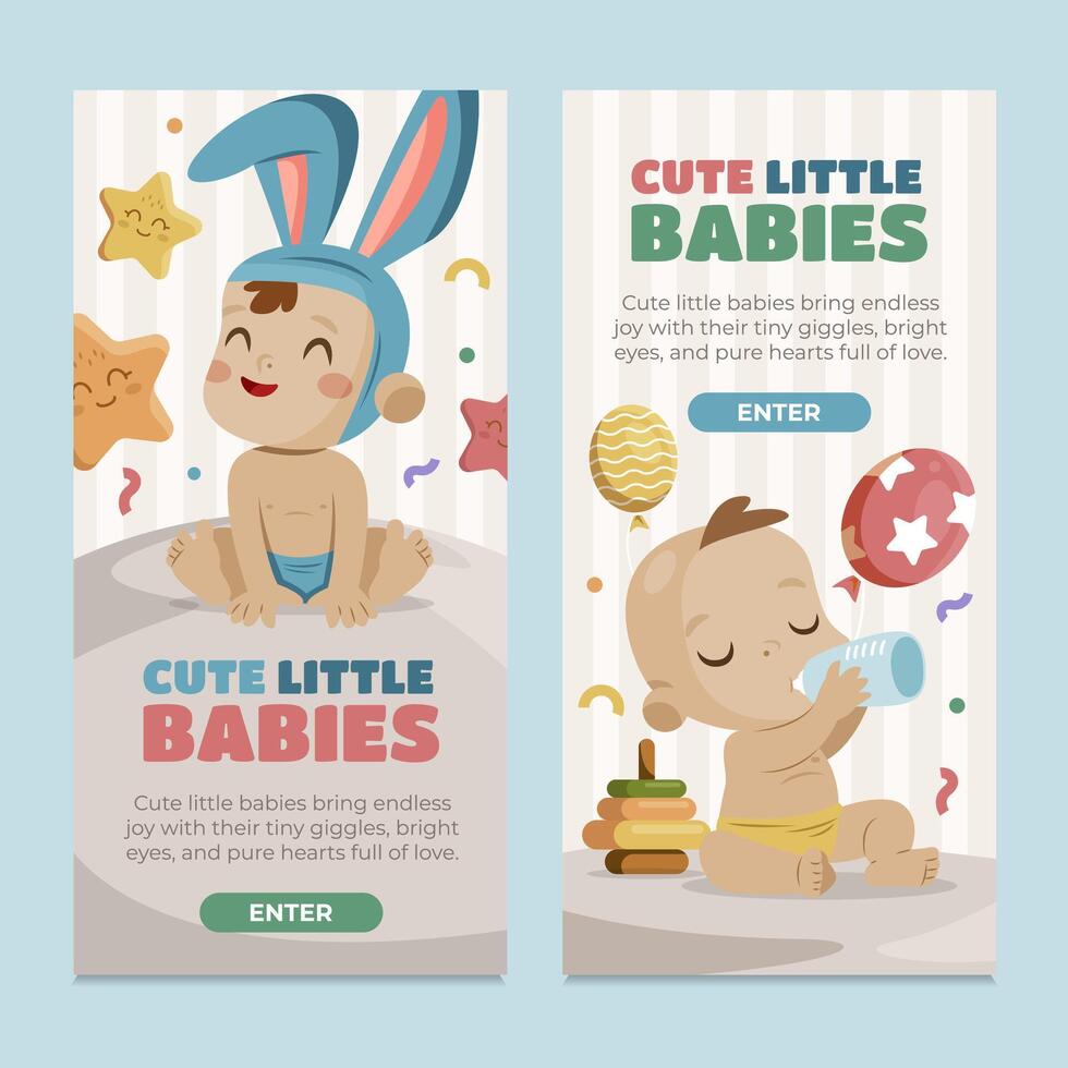 Flat Cute Little Babies Vertical Banner Set vector