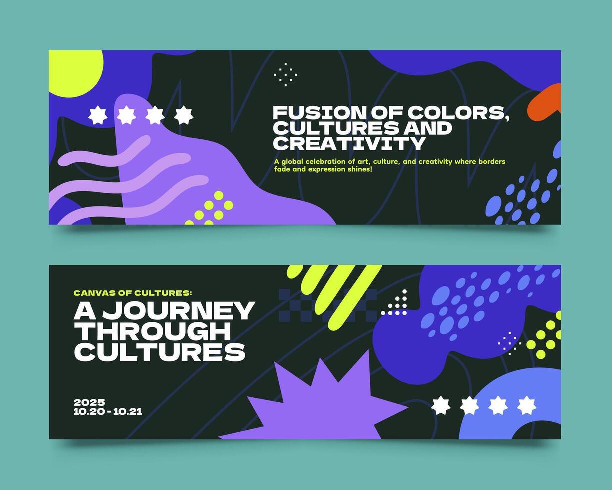 Memphis Style Doodle Horizontal Banner Collection vector