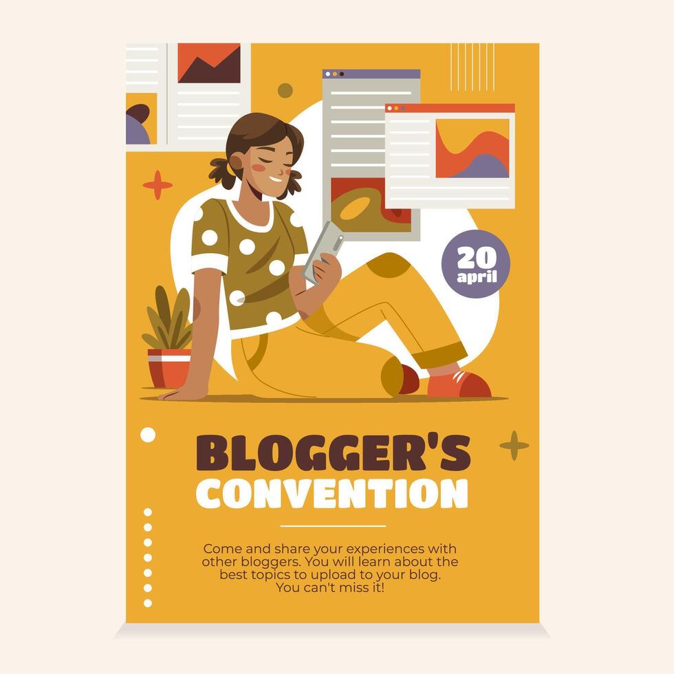 Blogger's Convention Hand Drawn Flat Poster vector