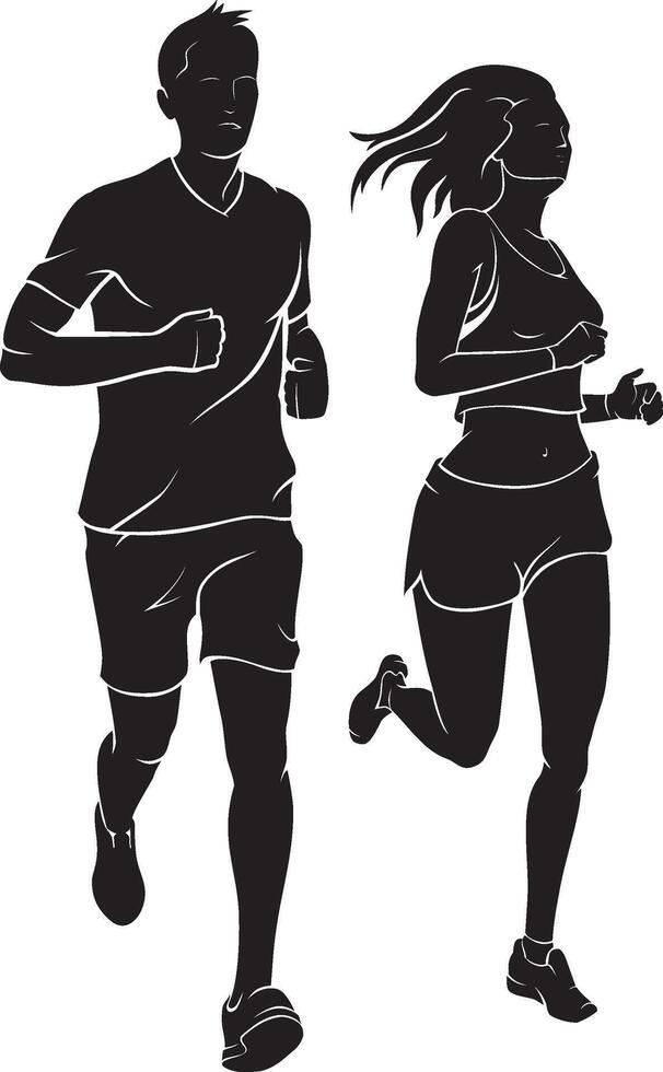 Couple Jogging Silhouette Exercise vector