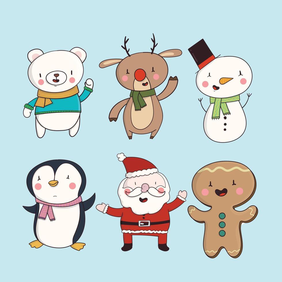 Cute christmas characters illustration vector