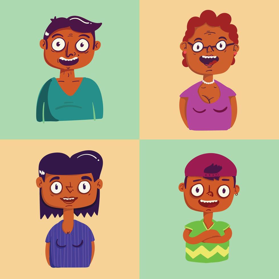 set of cartoon indian family vector