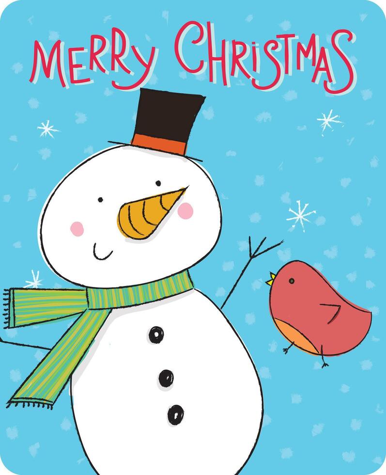 A snowman and a bird are holding a red bird vector