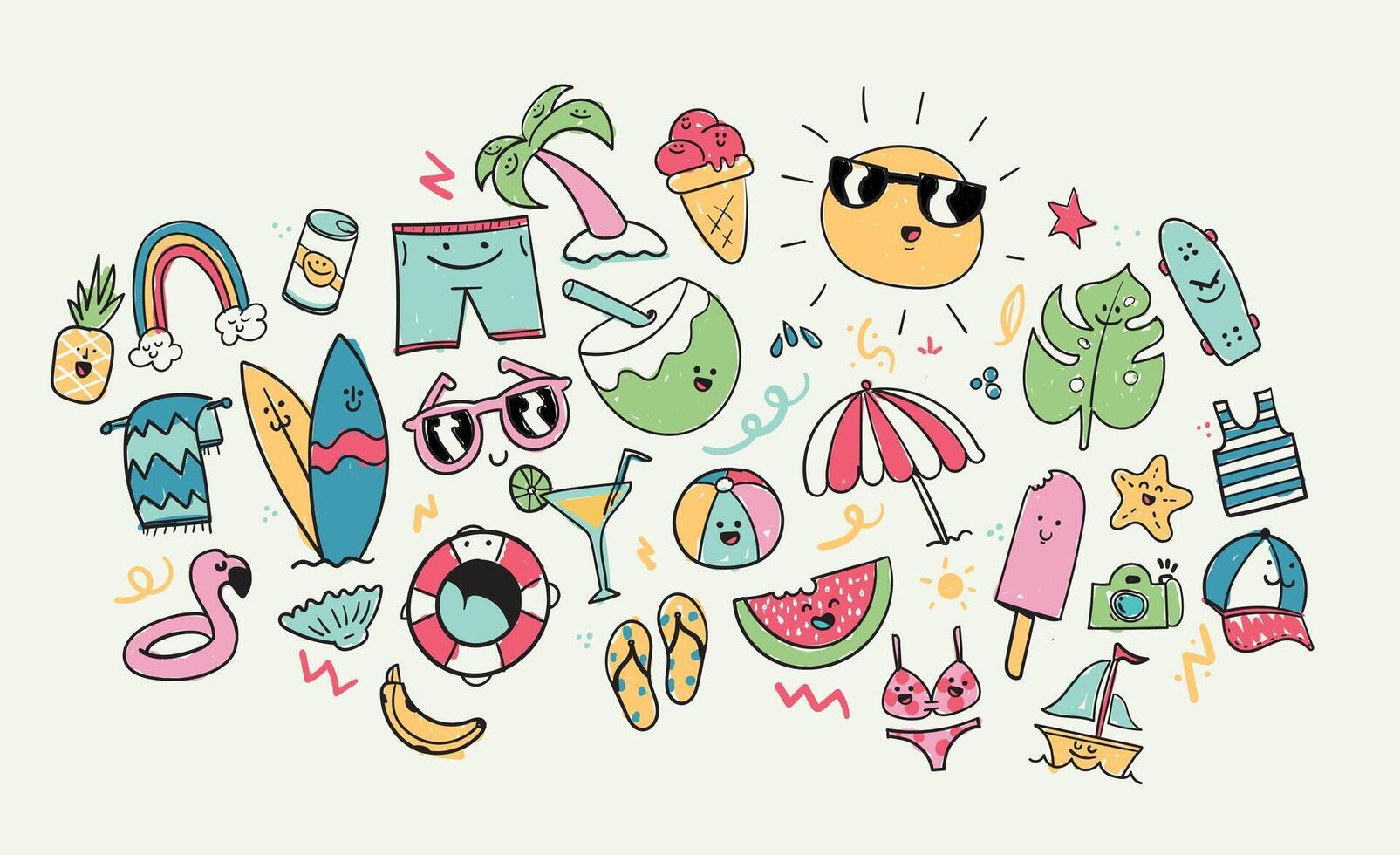 cute summer doodles vector