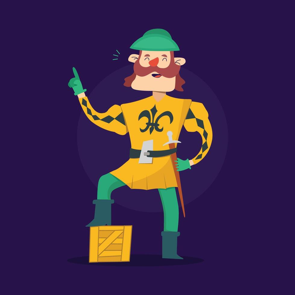 A cartoon man in a yellow and green costume holding a box vector