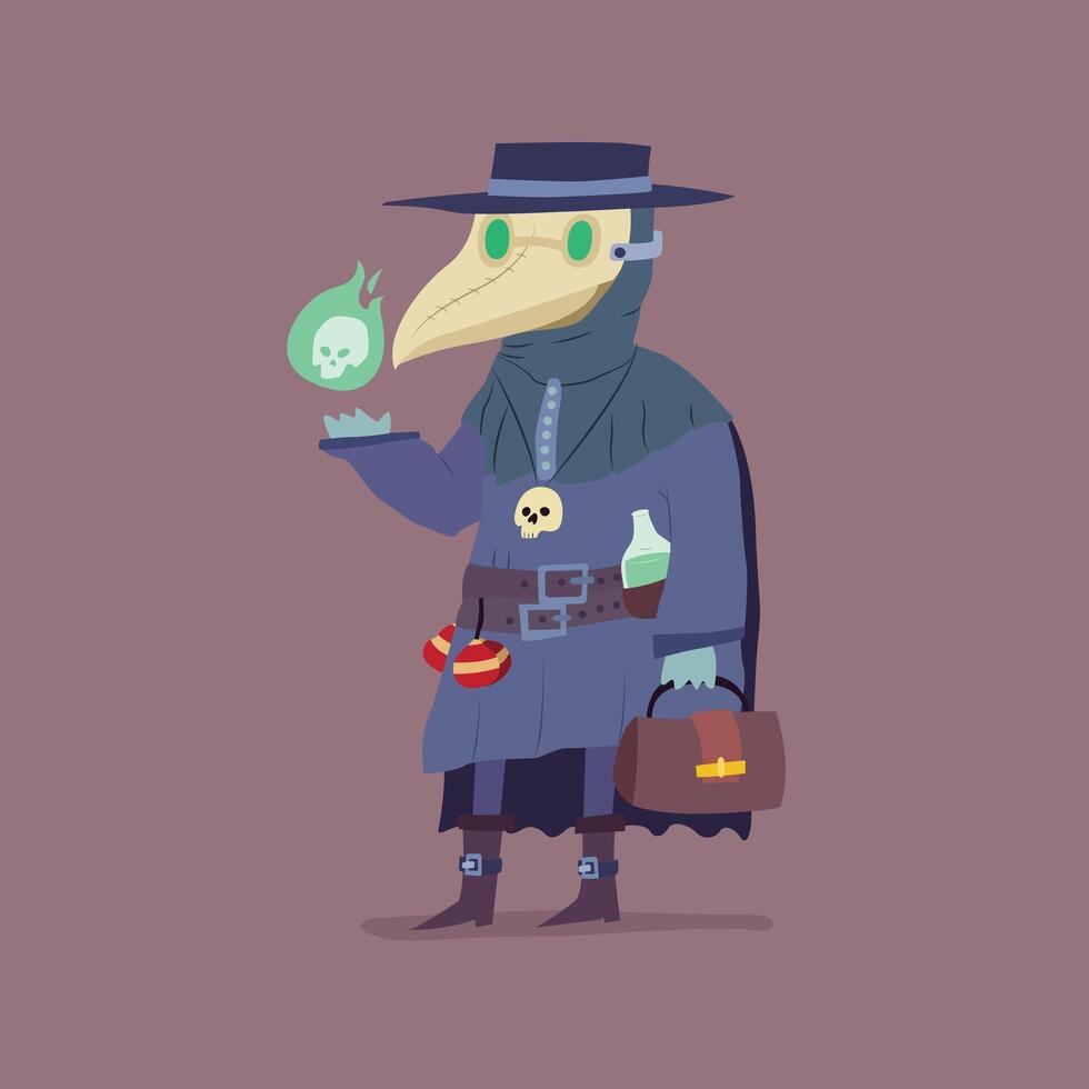 cartoon plague doctor with flame vector