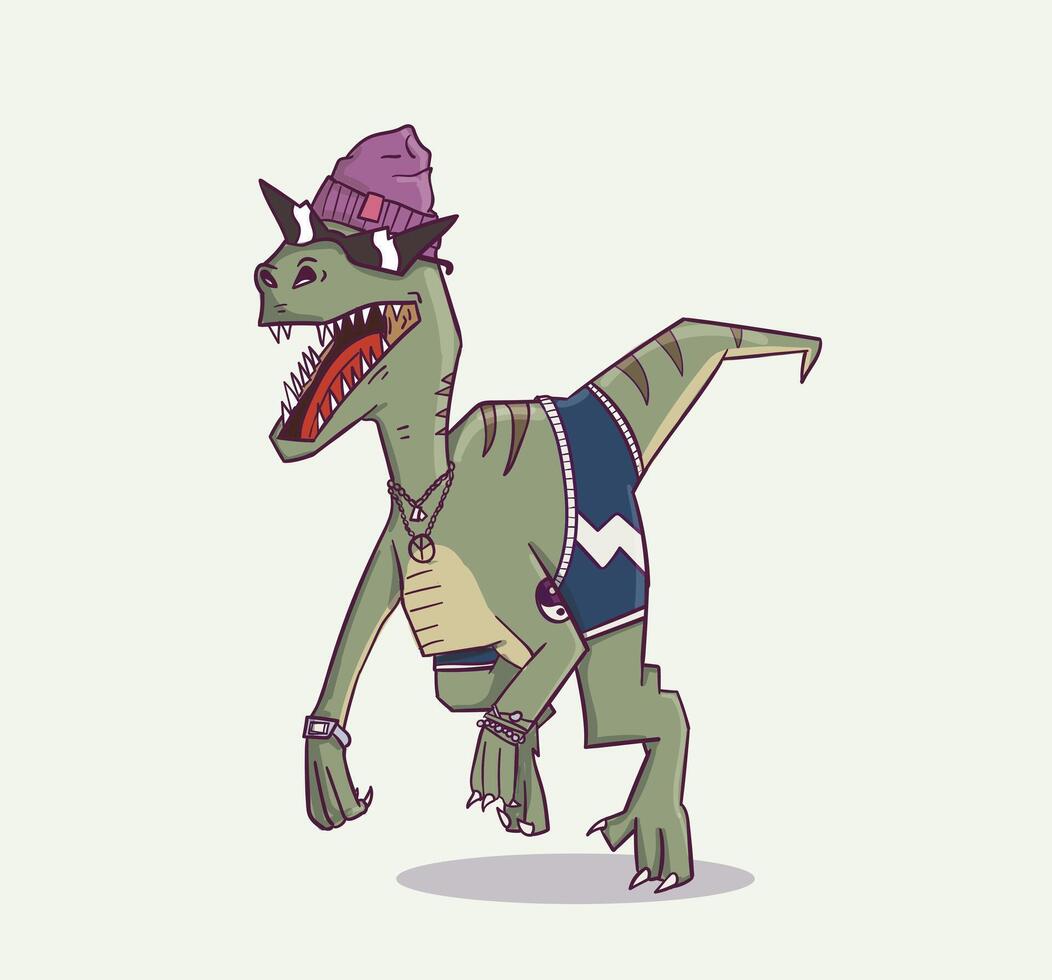 Cool cartoon velociraptor dinosaur with glasses vector