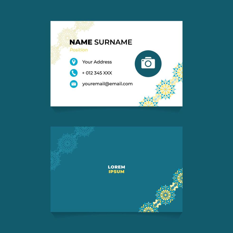 Name Card Design with Oriental Geometric Luxury Ornament Border on Diagonal Orientation vector